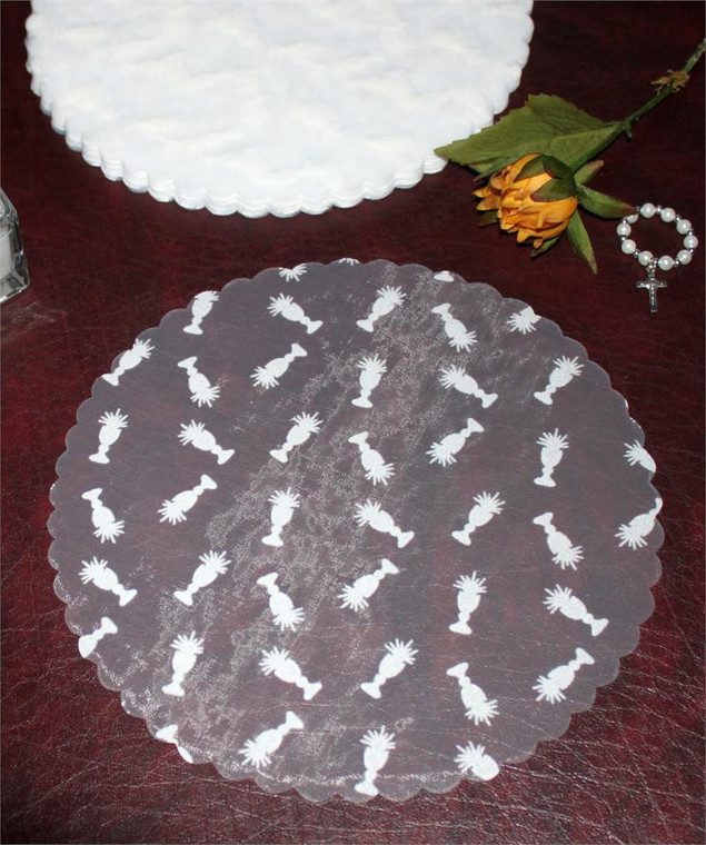 Baptism - Communion Tulle Circles with Embossed Religious Chalice Design