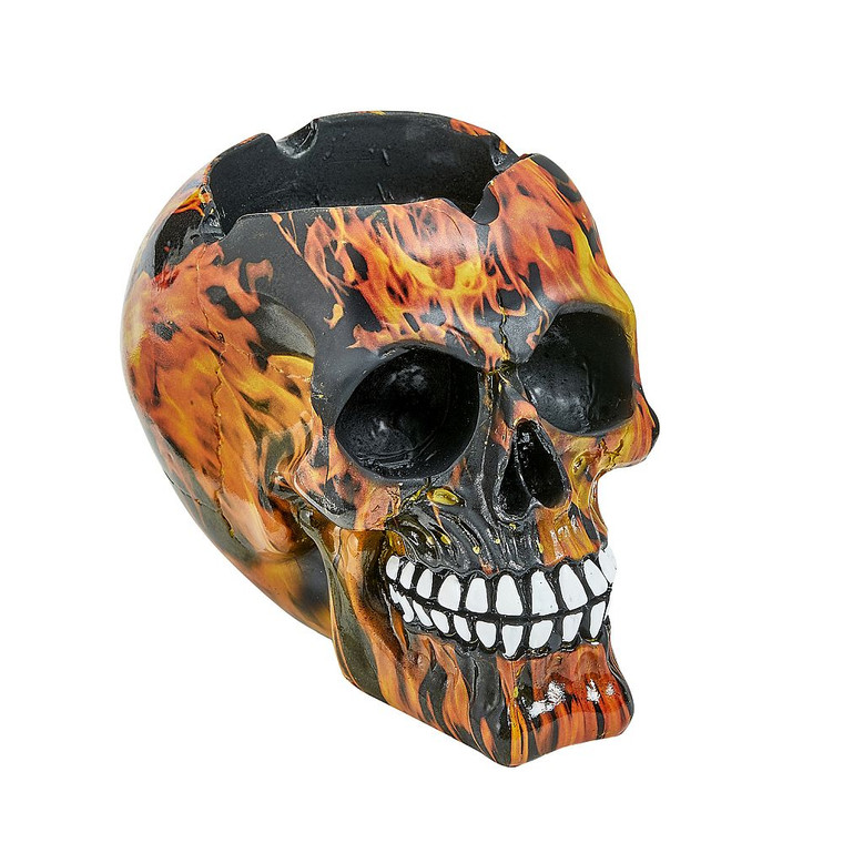 LARGE SKULL ASHTRAY - flame design