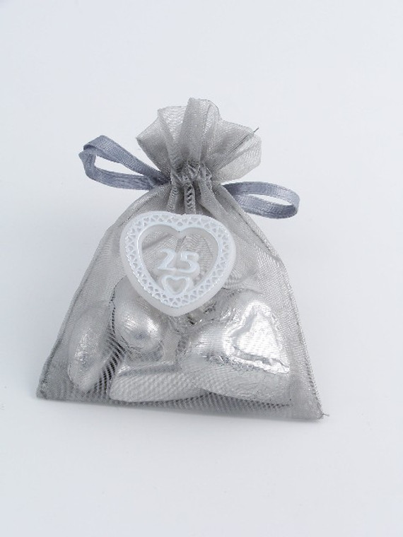 Silver 25th Anniversary Bag filled w/Chocolate & Jordan Almonds