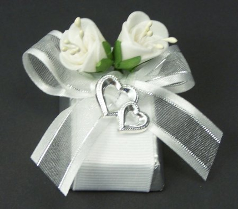 Silver Decorated Chocolate w/Flower Bouquet & Double Hearts