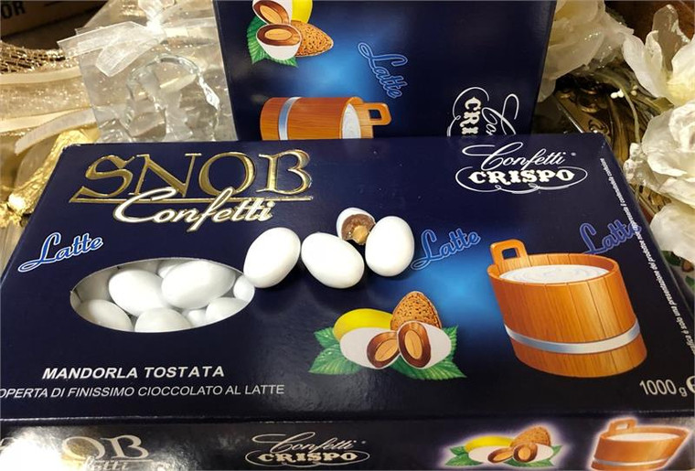 Ultra Fine Crispo Snob Confetti Toasted Almonds covered with Chocolate and Sugar Layers - White - 500 grams Box (1.1 LBS)