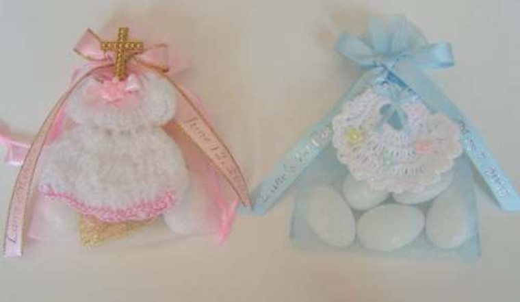 Knit Ornamented Organza Bag w/Jordan Almonds & Personalized Ribbon