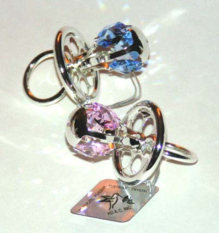 Silver Plated Pacifier w/Austrian Crystal - Blue