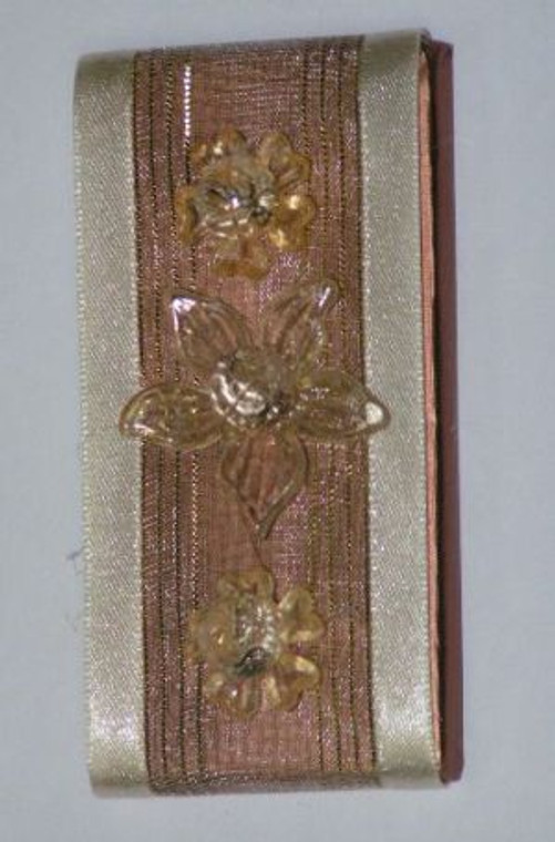 Flat Decorated Chocolate w/Fancy Ribbon and 3 Crystal Flowers