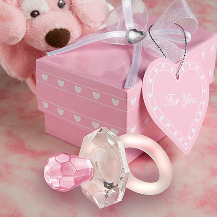 Fancy Crystal Pink Pacifier w/Diamond Cut in a Fancy Favor Box