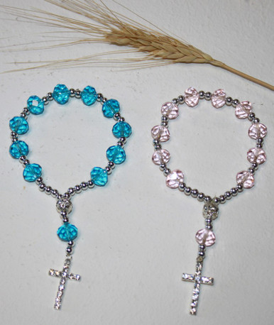 Christening Light Blue Chocolate W/ Mini Rosary Cross Bracelet