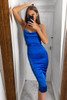 Cobalt Cowl Neck Satin Midi Dress