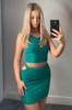 Green Mesh Crop Top and Mini Skirt Co-Ord with Diamante Detailing