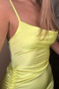 Lemon Yellow Strappy Satin Cowl Neck Mini Dress with Drawstring Ruching