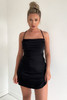 Black Strappy Satin Cowl Neck Mini Dress with Side Pleating
