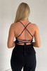 Navy Satin Cowl Neck Lace-Up Back Top