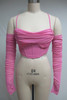 Pink Cold Shoulder Strappy Corset Top with Longsleeve and Drape