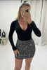 Black Multi Tweed Gold Button Skirt