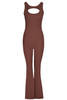 Brown Premium Ribbed Jersey Sleeveless Flared Jumpsuit