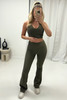 Khaki Premium Ribbed Jersey Double Layer Sleeveless Crop Top and Flared Trouser Set