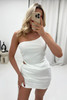 White Mesh One Shoulder Asymmetric Top and Mini Skirt Co-ord