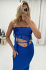 Royal Blue Mesh Padded Bandeau and Maxi Skirt with Waist Strap Detail Co-ord