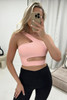 Pink Premium Ribbed Jersey Asymmetric Cut Out Crop Top