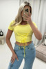 Yellow Ribbed Jersey Shortsleeve Crop Top with Ribbon Front