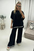 Black Lightweight Contrast Hem Oversized Tshirt and Trouser Lounge Co-ord 