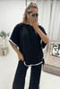 Black Lightweight Contrast Hem Oversized Tshirt and Trouser Lounge Co-ord 