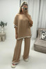 Stone Lightweight Contrast Hem Oversized Tshirt and Trouser Lounge Co-ord 