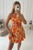 Orange Print Crossover Halterneck Woven Mini Dress with Smocked Waist