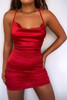 Red Cowl Neck Satin Mini Dress