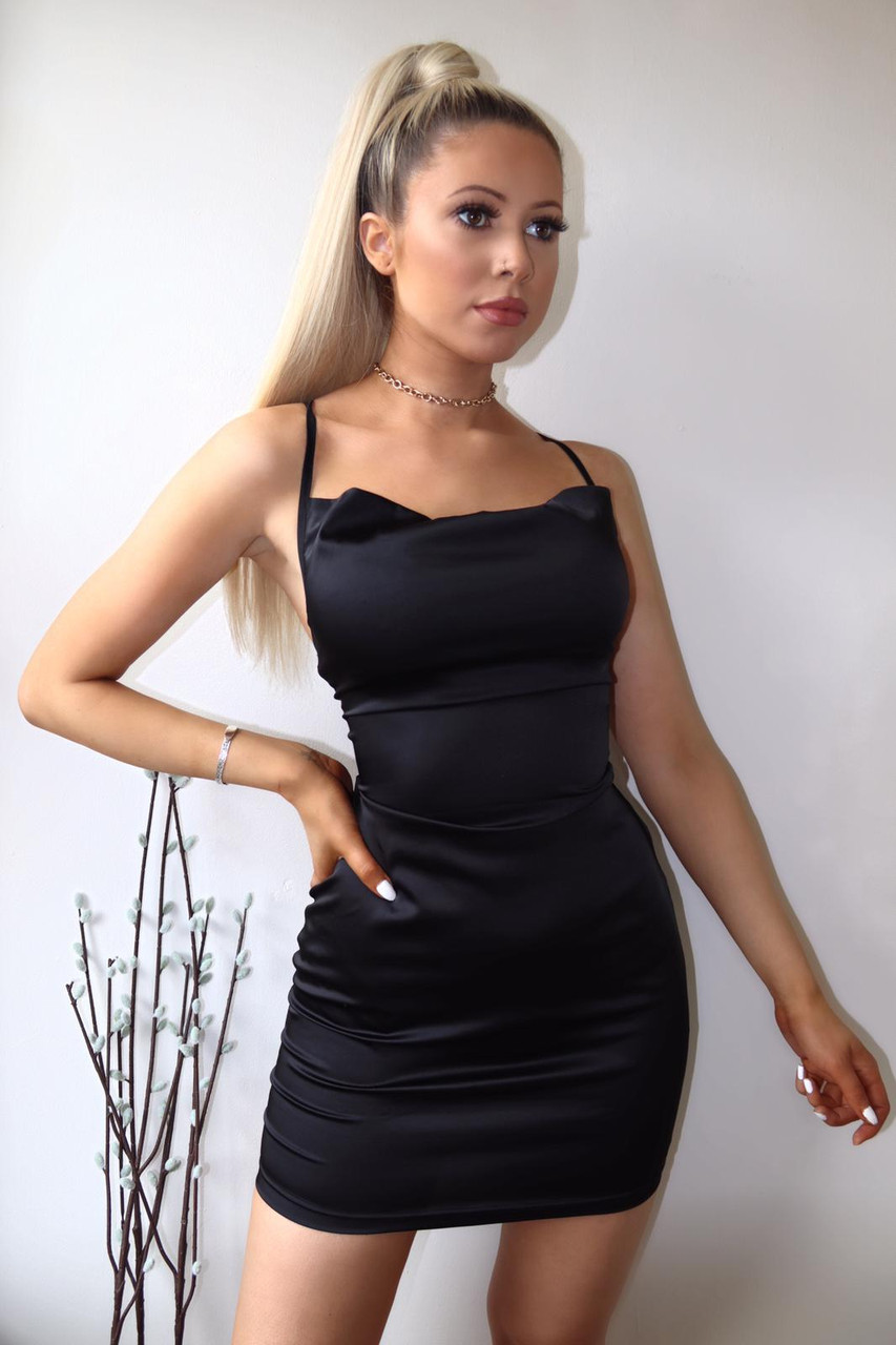 Black Cowl Neck Satin Mini Dress - Pure Fashion Clothing Ltd t/a NaaNaa ...