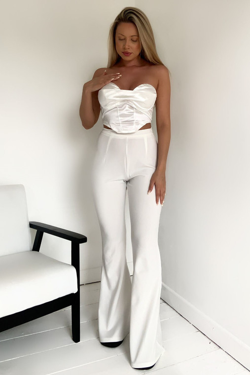 White Fit Flared Trousers