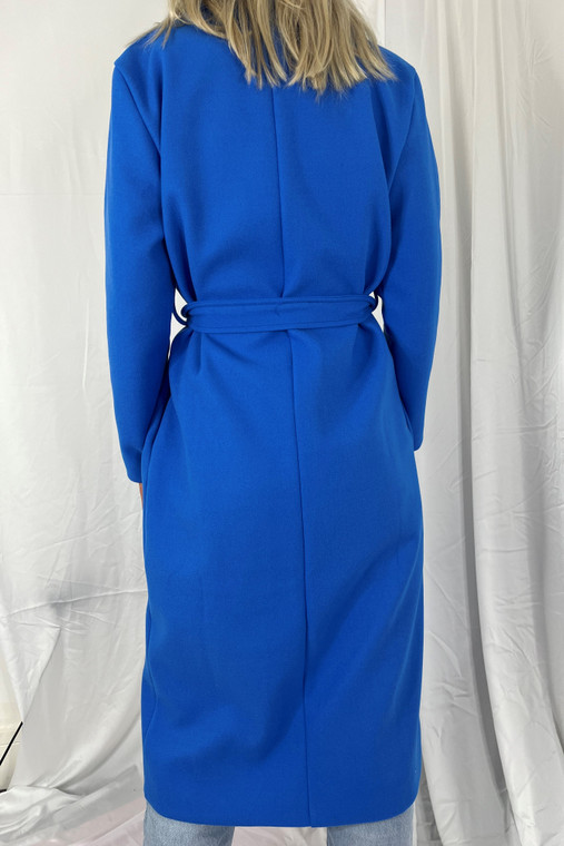 Cyan Blue Belted Maxi Coat