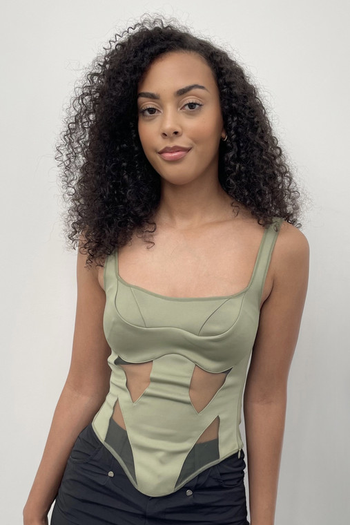 Khaki Lightweight Scuba Top with Mesh Cut Outs