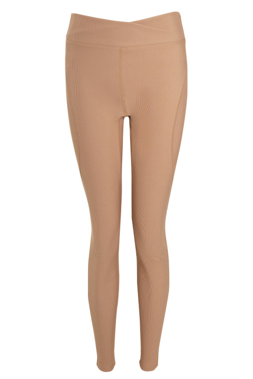 Beige Premium Ribbed Jersey Slim Leg Trouser with Crossover Waistband