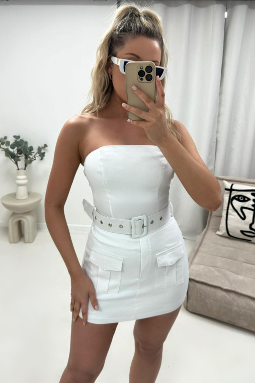 White Bandeau Belted Cargo Playsuit