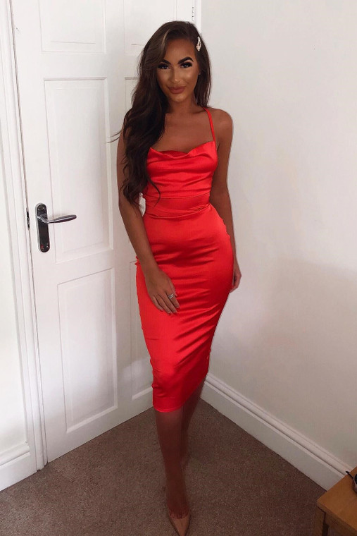 Red Cowl Neck Satin Midi Dress - Pure Fashion Clothing Ltd t/a NaaNaa ...