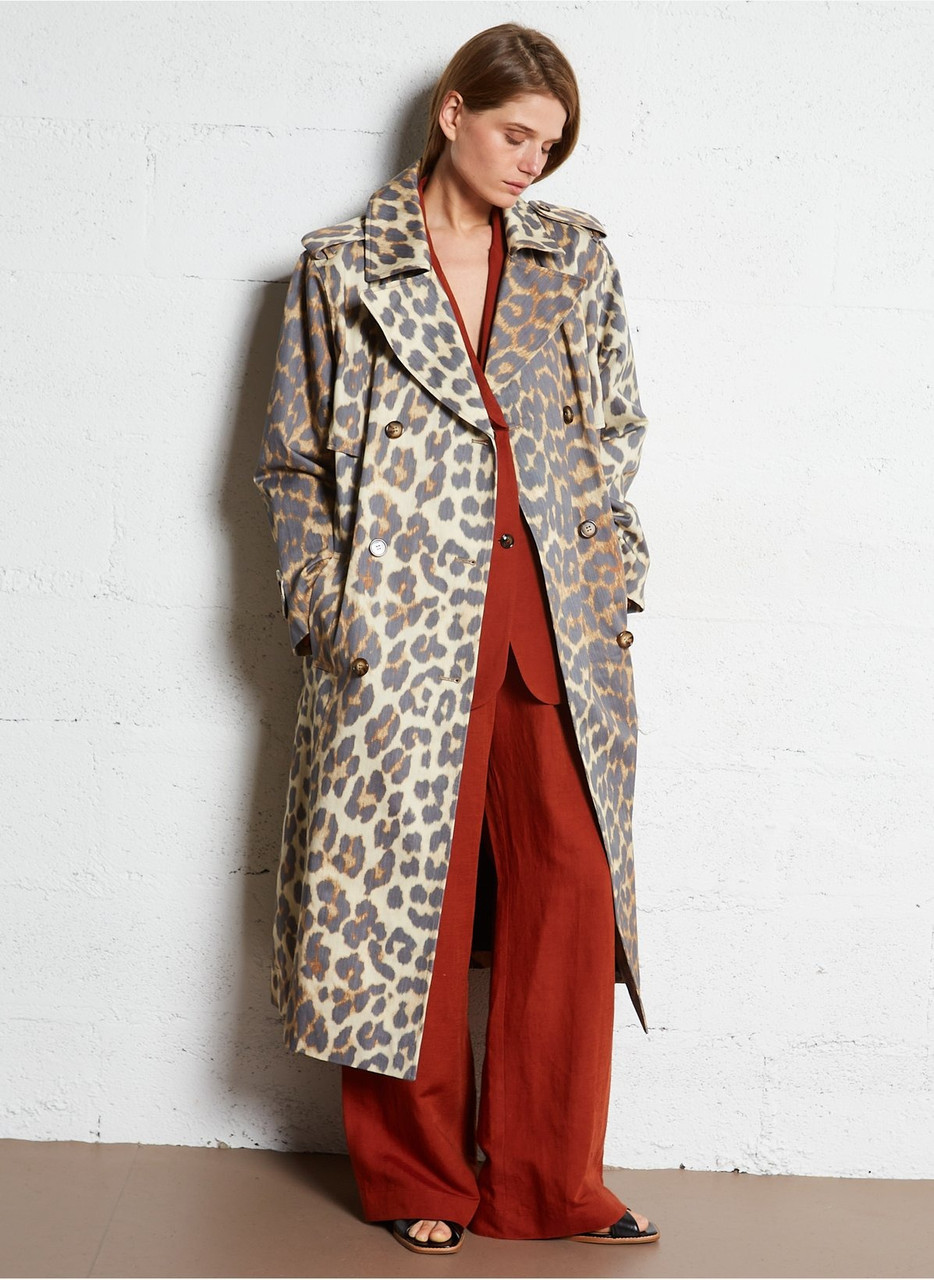 【fenon】 leopard long trench coat Mathilda Trench Long Imprime Leopard - Monkee's of Highlands