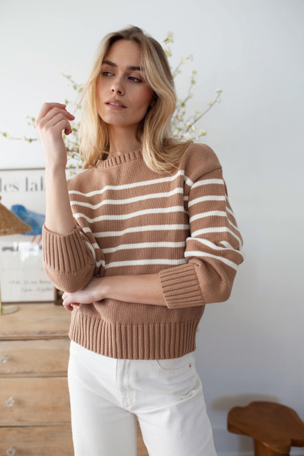 Lake Sweater Camel Ivory Stripe Lake Sweater Camel Ivory Stripe