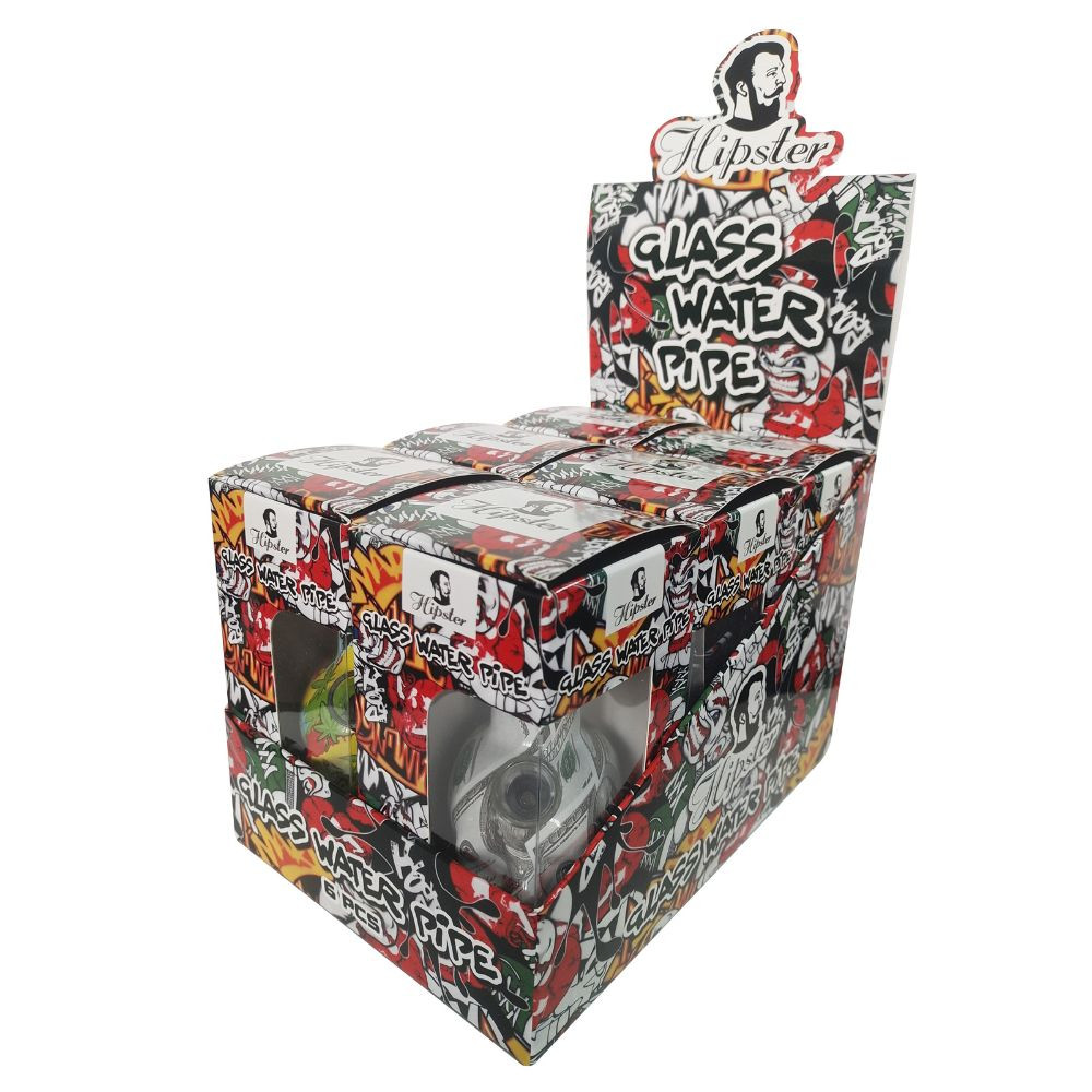 6" Artistic Printed Glass Skull Water Pipe - Assorted - 6 ct. Display