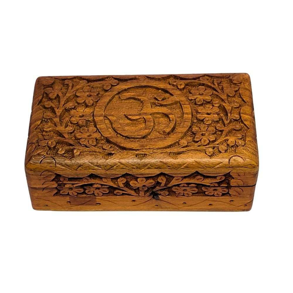 OM Sign Carved Wood Box 6.5"