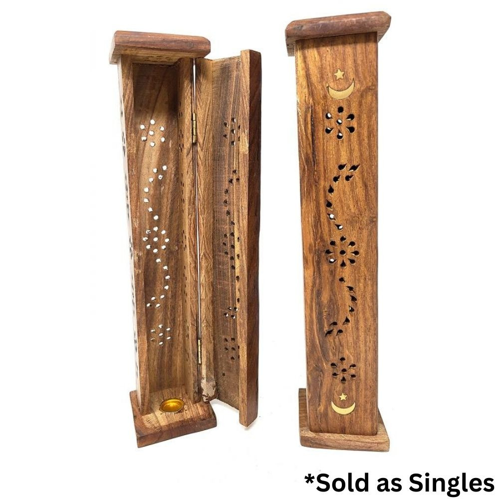 12" Tall Moon & Star Tower Wood Incense Burner