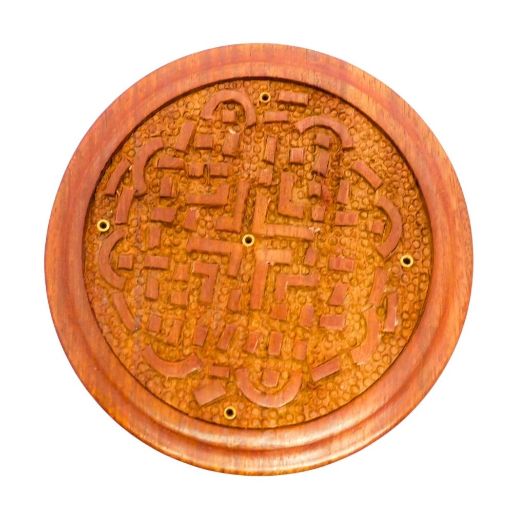 5" Round Wood Celtic Knot Carved Stick/Cone Burner