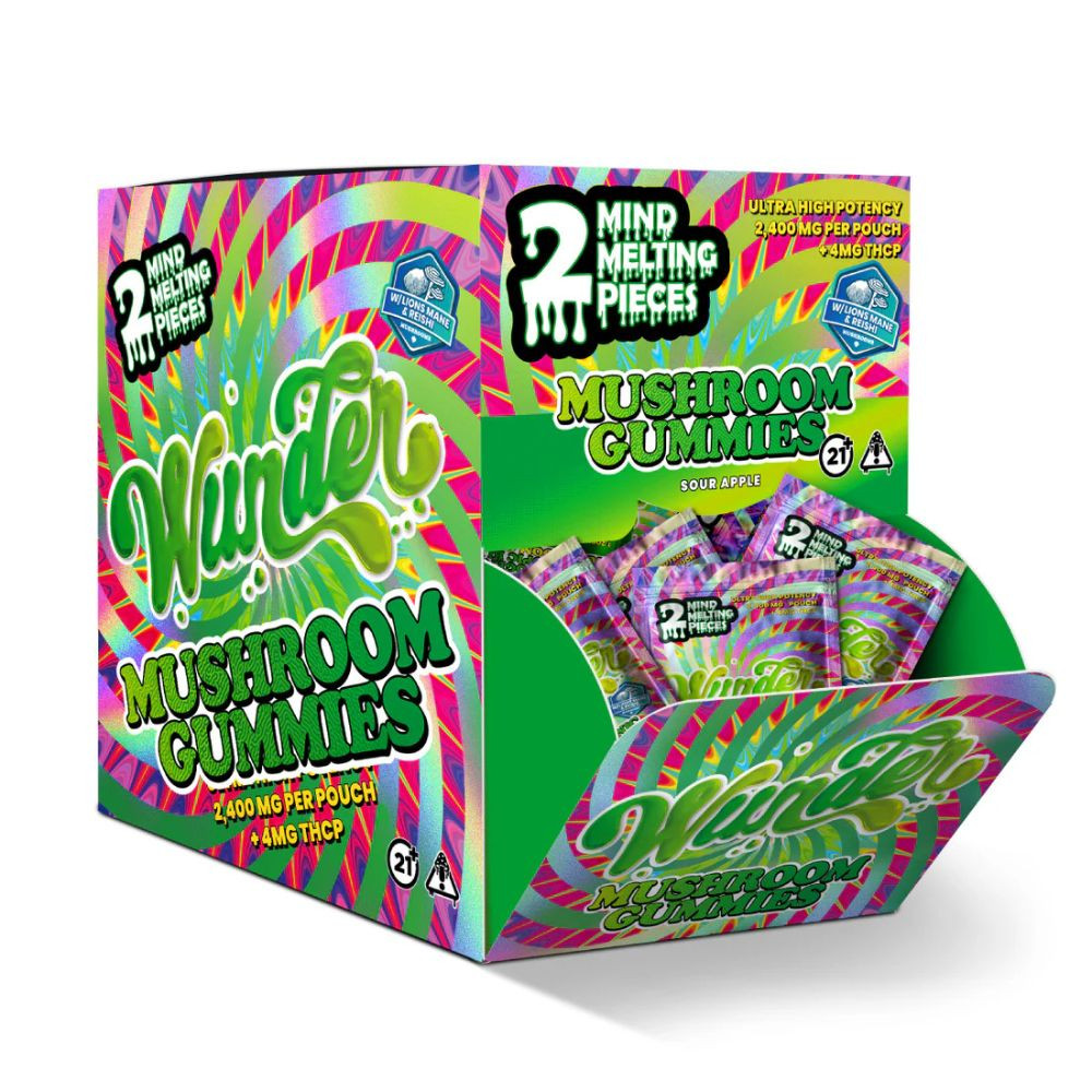 Wunder 2 pk. High Potency Entheogenic Mushroom Gummies 2400mg + 4mg THC-P - Sour Apple Flavor - ...