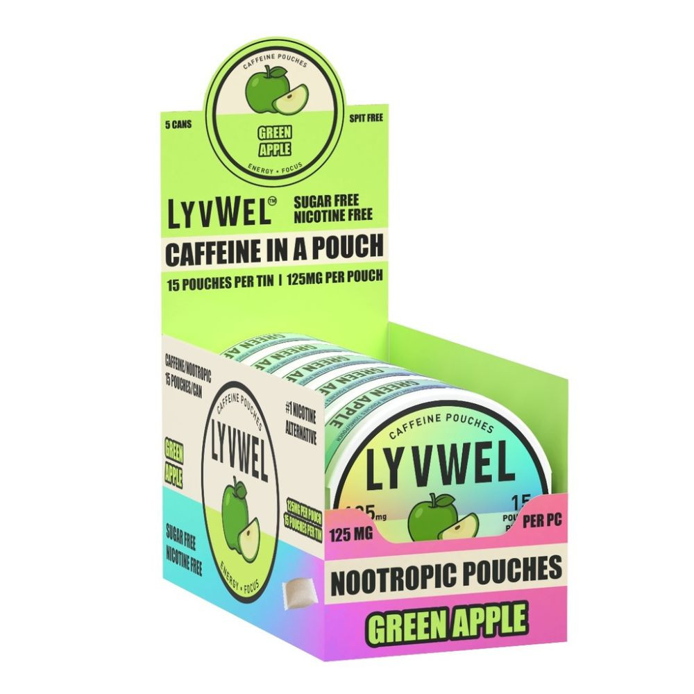 LyvWel 125mg Caffeine Energy Pouches - 5 ct. Box - Green Apple