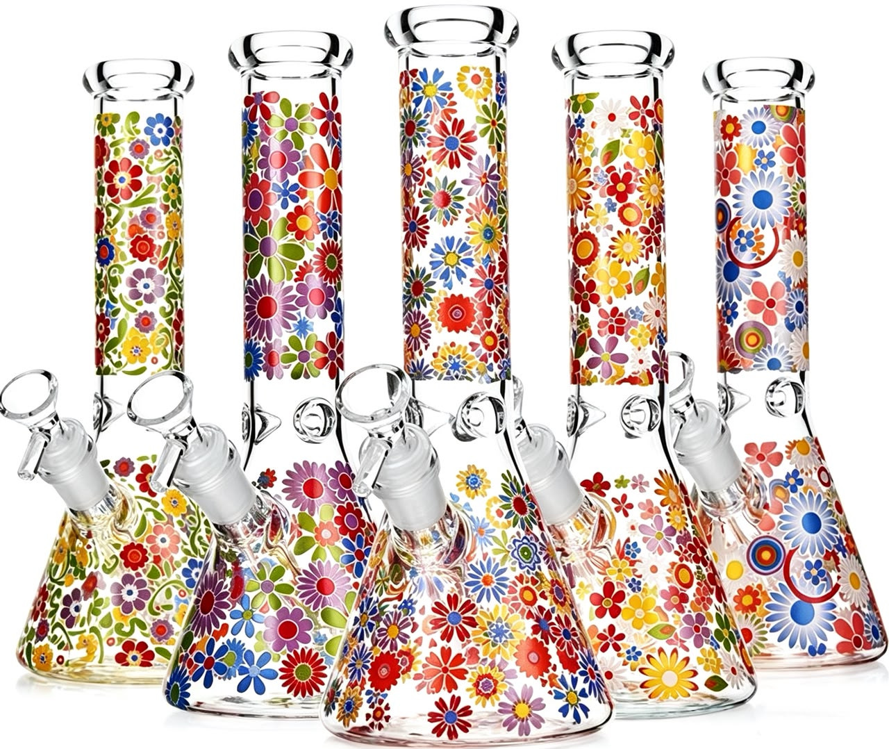 10" Flower Decal Beaker Water Pipe - Assorted