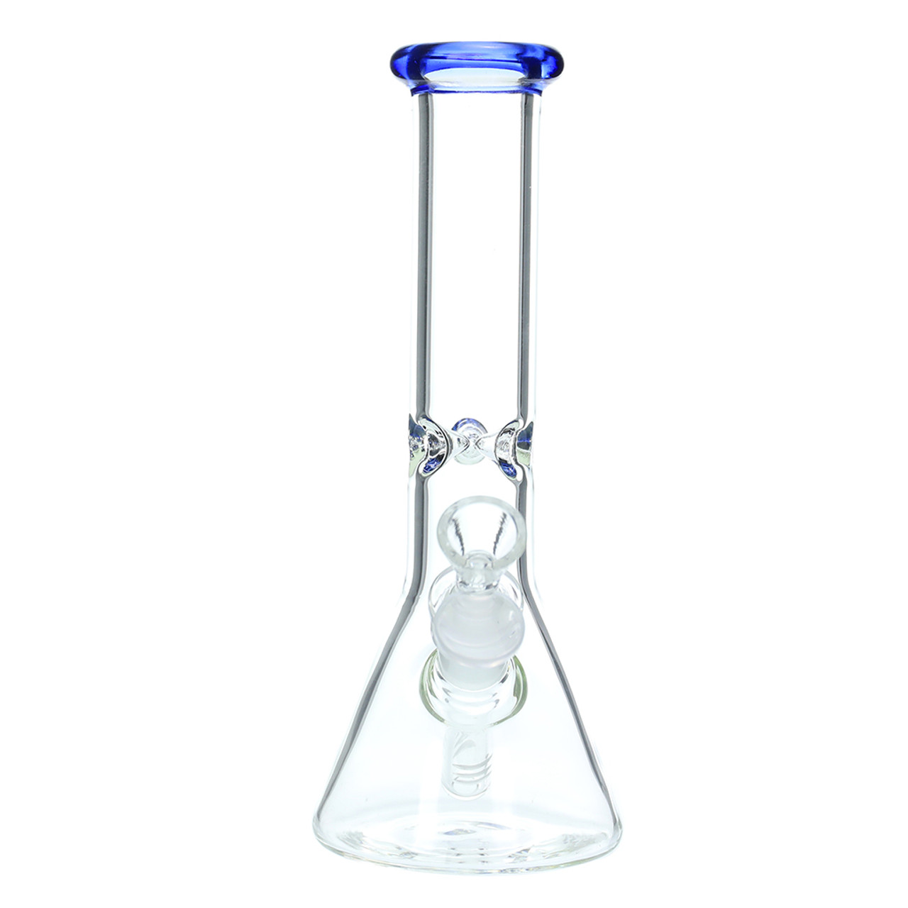 10" 38mm Glass on Glass Beaker with Ice Pinch and Diffused Down Stem