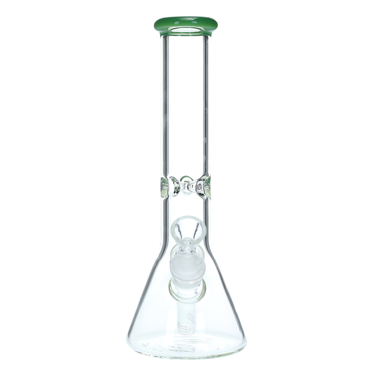 10" 38mm Glass on Glass Beaker with Ice Pinch and Diffused Down Stem