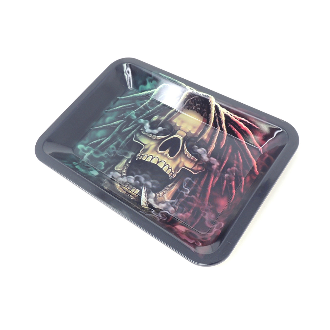 Rasta Skull Metal Rolling Tray - S/M