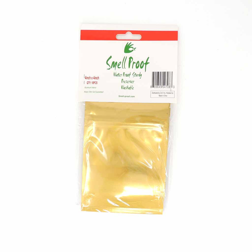 Smell Proof Bags 10 ct. 4" x 4" Gold UpNSmoke Wholesale