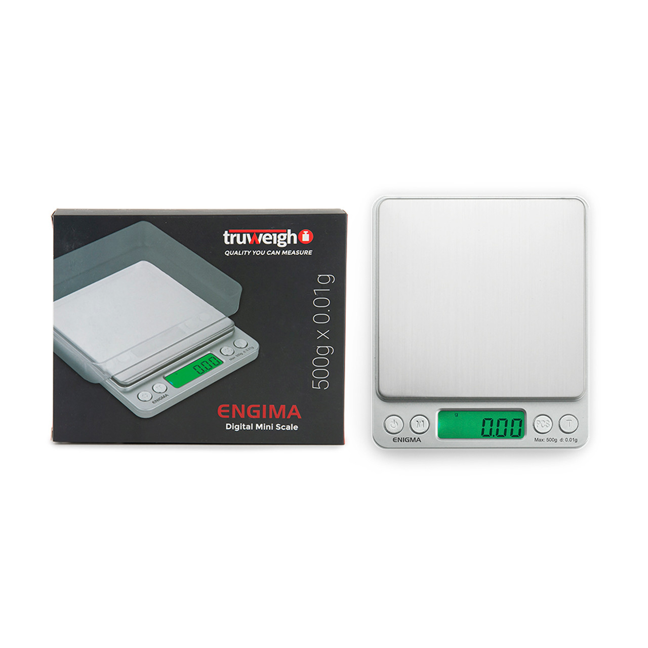 Truweigh Enigma Digital Mini Scale - 500g x 0.01g Silver Kitchen Scale