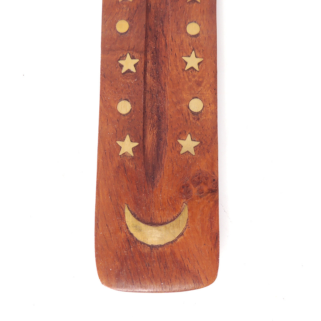 Star & Moon Mini Wood Canoe Incense Burner 5" - 12 Pack